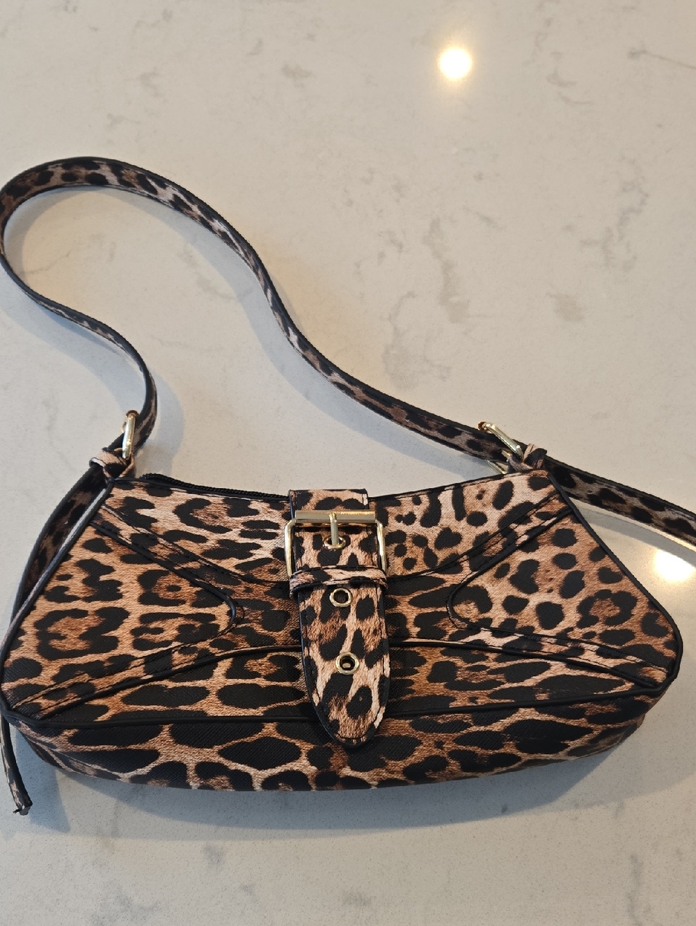 Leopard Print Shoulder Bag - Brown